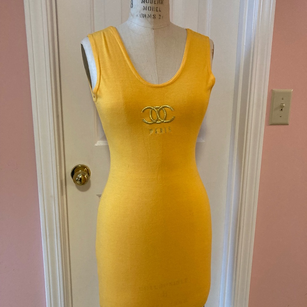 Gold Bodycon Dress with Logo